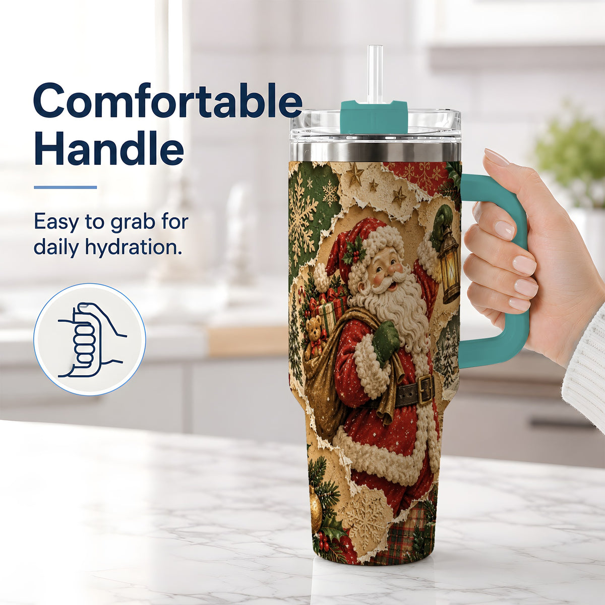#pl[40oz|Green] Vintage Christmas Santa 40oz Tumbler, Holiday Collage Drinkware