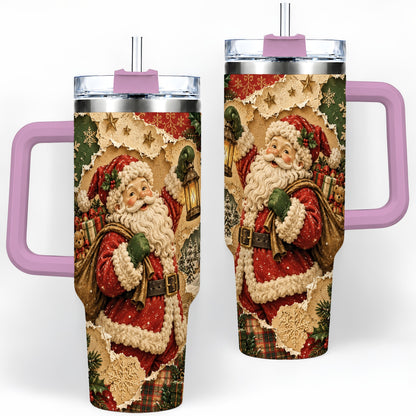 #pl[40oz|Pink] Vintage Christmas Santa 40oz Tumbler, Holiday Collage Drinkware