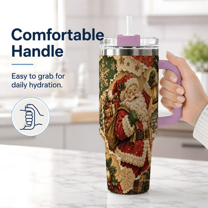 #pl[40oz|Pink] Vintage Christmas Santa 40oz Tumbler, Holiday Collage Drinkware