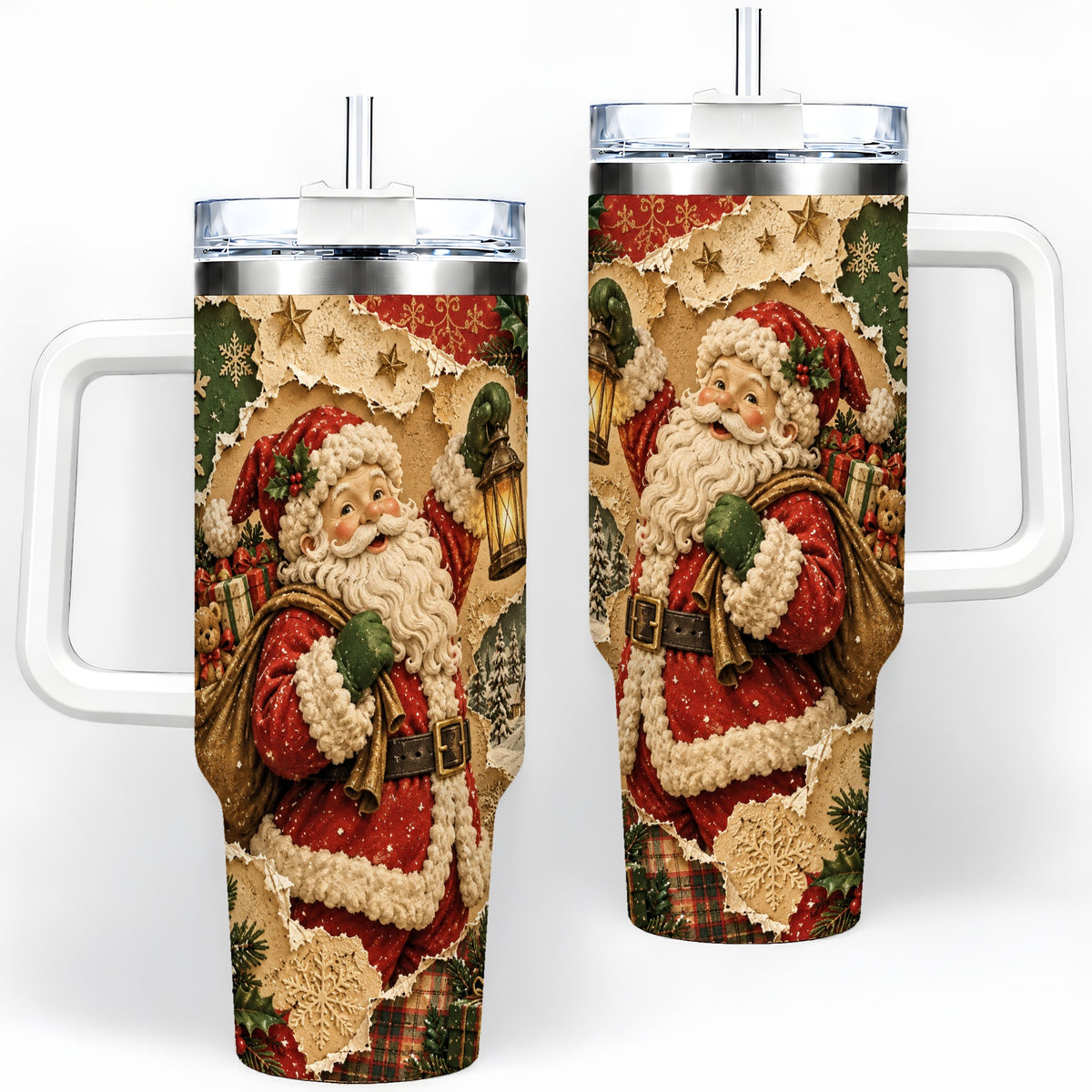 Vintage Christmas Santa 40oz Tumbler, Holiday Collage Drinkware