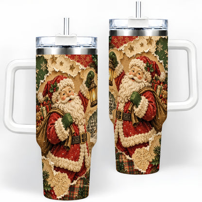 Vintage Christmas Santa 40oz Tumbler, Holiday Collage Drinkware