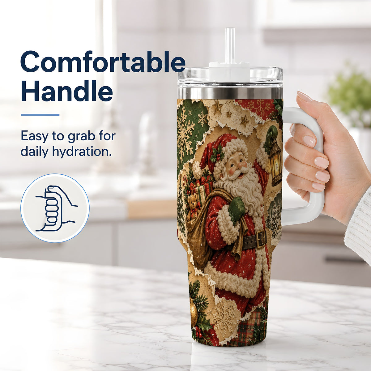 #pl[40oz|White] Vintage Christmas Santa 40oz Tumbler, Holiday Collage Drinkware