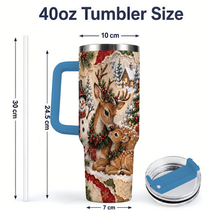 #pl[40oz|Blue] Christmas Deer 40oz Tumbler, Snowman Snowy Woodland Holiday Artwork
