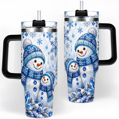 #pl[40oz|Black] Blue Snowman 40oz Tumbler, Crystal Snowflake Winter Scene Artwork