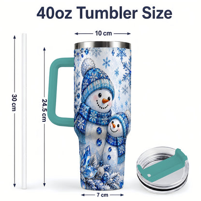 #pl[40oz|Green] Blue Snowman 40oz Tumbler, Crystal Snowflake Winter Scene Artwork