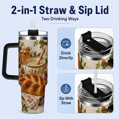 #pl[40oz|Black] Cozy Baking 40oz Tumbler, Bread Floral Country Kitchen Scene Artwork