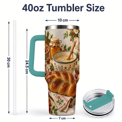 #pl[40oz|Green] Cozy Baking 40oz Tumbler, Bread Floral Country Kitchen Scene Artwork