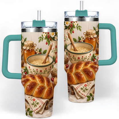 #pl[40oz|Green] Cozy Baking 40oz Tumbler, Bread Floral Country Kitchen Scene Artwork