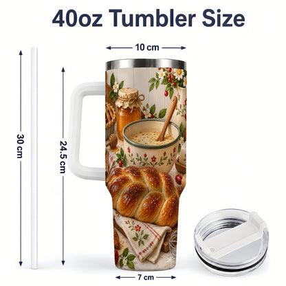 #pl[40oz|White] Cozy Baking 40oz Tumbler, Bread Floral Country Kitchen Scene Artwork