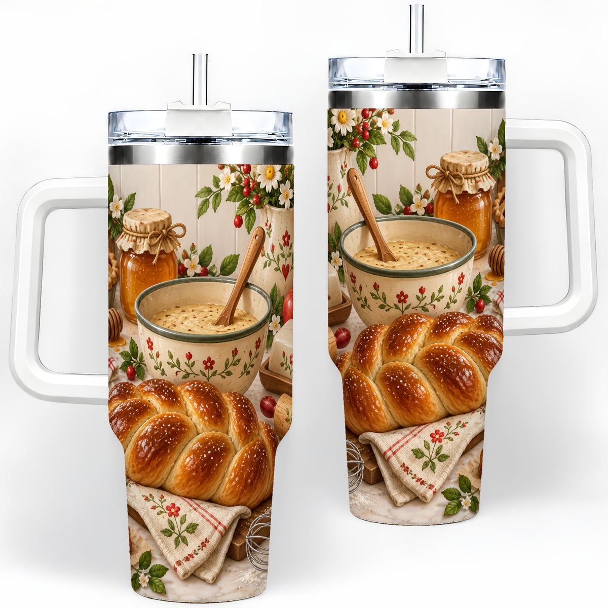 Cozy Baking 40oz Tumbler, Bread Floral Country Kitchen Scene Artwork