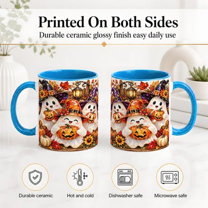 #pl[11oz|Blue] Cute Halloween Ghost Ceramic Mug, Witch Hat Pumpkin Art for Ghost Fans