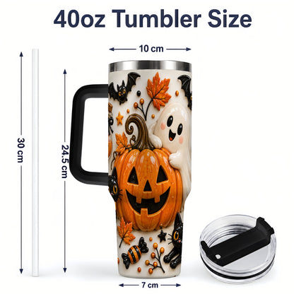 #pl[40oz|Black] Halloween Pumpkin 40oz Tumbler, Black Cat Ghost Autumn Scene Artwork