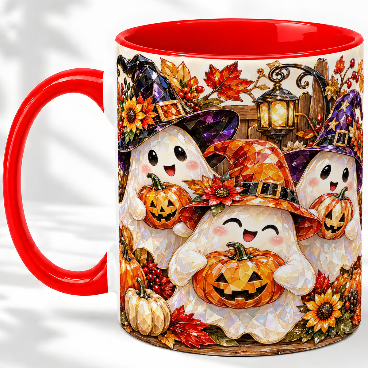 Cute Halloween Ghost Ceramic Mug, Witch Hat Pumpkin Art for Ghost Fans