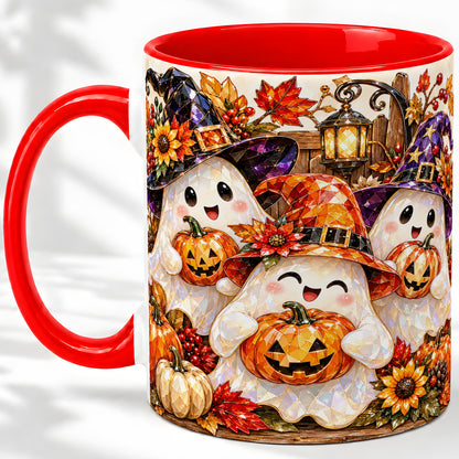 Cute Halloween Ghost Ceramic Mug, Witch Hat Pumpkin Art for Ghost Fans