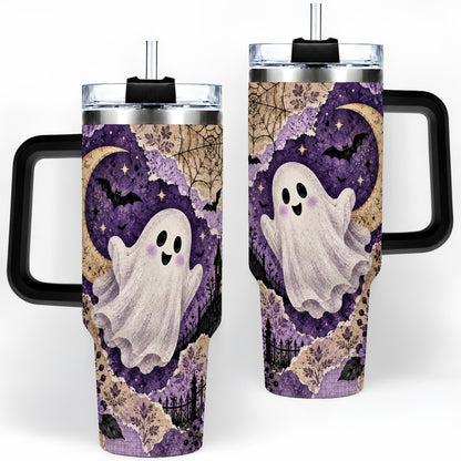 #pl[40oz|Black] Vintage Halloween 40oz Tumbler, Ghost Moon Haunted House Collage Artwork
