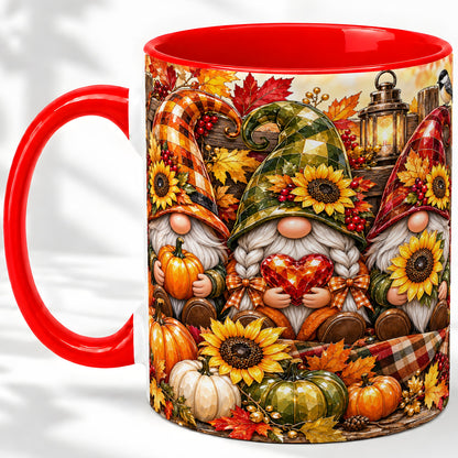 Autumn Gnome Ceramic Mug, Pumpkin Sunflower Art for Gnome Lovers