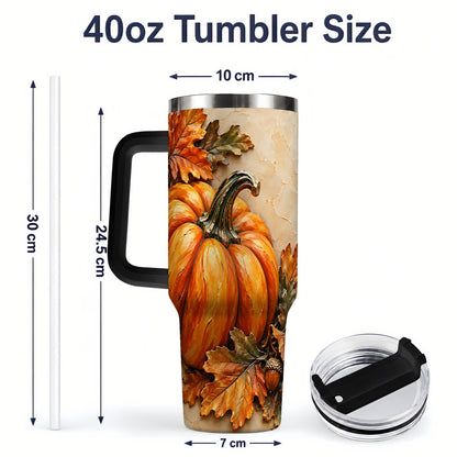 #pl[40oz|Black] Autumn Pumpkin 40oz Tumbler with Oak Leaves and Acorn Artwork