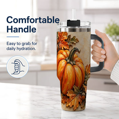 #pl[40oz|Black] Autumn Pumpkin 40oz Tumbler with Oak Leaves and Acorn Artwork