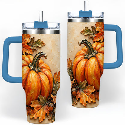 #pl[40oz|Blue] Autumn Pumpkin 40oz Tumbler with Oak Leaves and Acorn Artwork