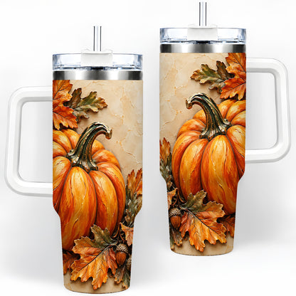 Autumn Pumpkin 40oz Tumbler with Oak Leaves and Acorn Artwork