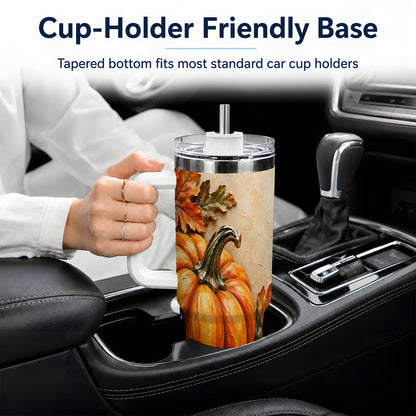 #pl[40oz|White] Autumn Pumpkin 40oz Tumbler with Oak Leaves and Acorn Artwork