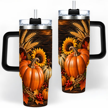 #pl[40oz|Black] Rustic Harvest 40oz Tumbler with Pumpkins, Sunflowers and Wheat