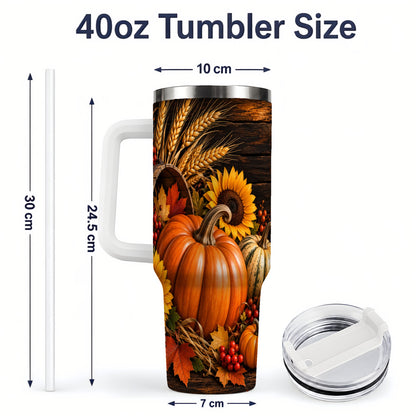 #pl[40oz|White] Rustic Harvest 40oz Tumbler with Pumpkins, Sunflowers and Wheat