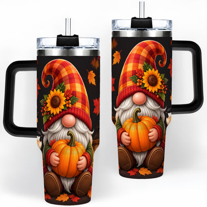 #pl[40oz|Black] Autumn Gnome Pumpkin 40oz Tumbler with Sunflower and Lantern