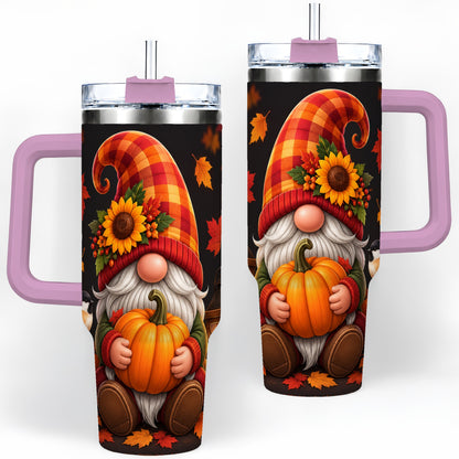 #pl[40oz|Pink] Autumn Gnome Pumpkin 40oz Tumbler with Sunflower and Lantern