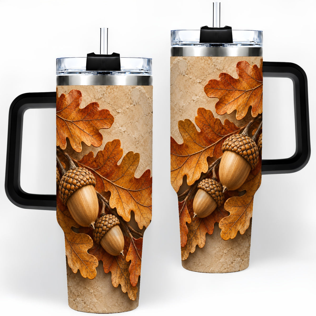 #pl[40oz|Black] Autumn Acorn Oak Leaf 40oz Tumbler with Rustic Fall Artwork