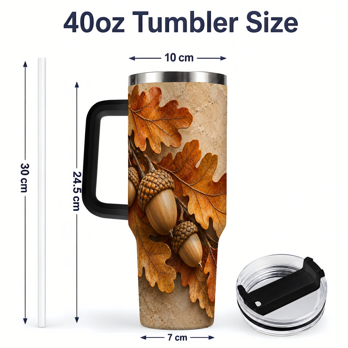 #pl[40oz|Black] Autumn Acorn Oak Leaf 40oz Tumbler with Rustic Fall Artwork