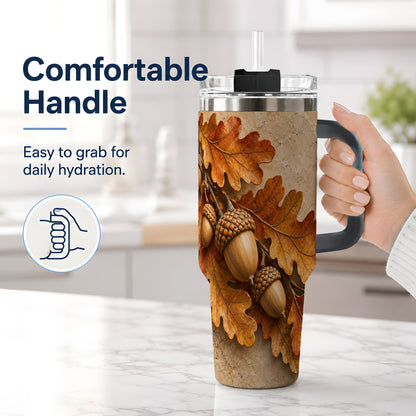 #pl[40oz|Black] Autumn Acorn Oak Leaf 40oz Tumbler with Rustic Fall Artwork