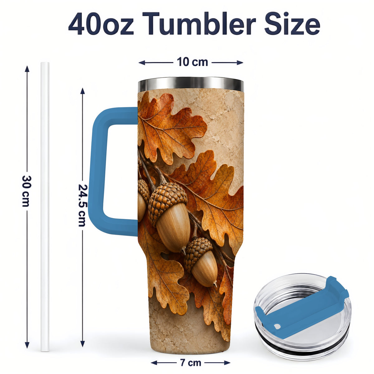 #pl[40oz|Blue] Autumn Acorn Oak Leaf 40oz Tumbler with Rustic Fall Artwork