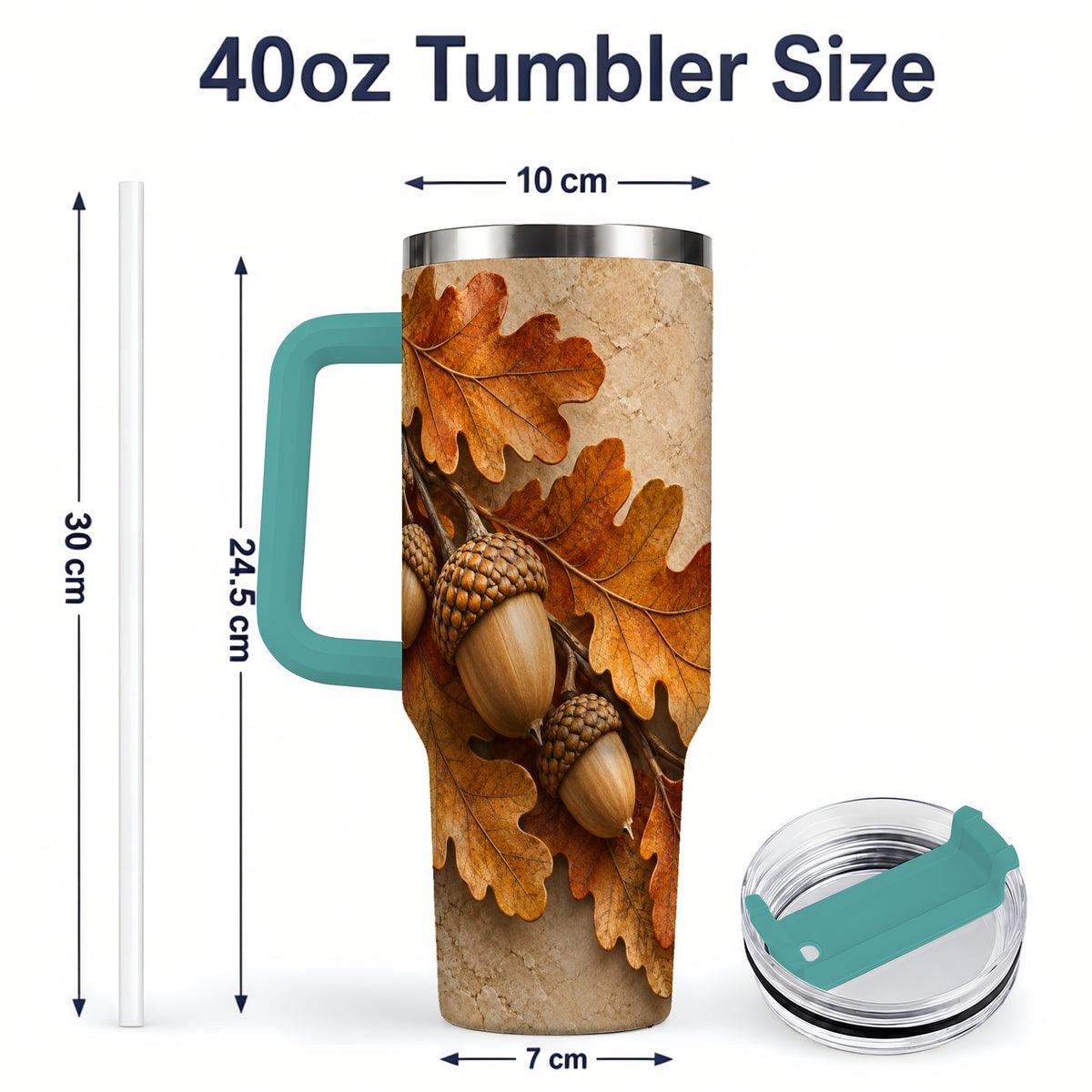 #pl[40oz|Green] Autumn Acorn Oak Leaf 40oz Tumbler with Rustic Fall Artwork