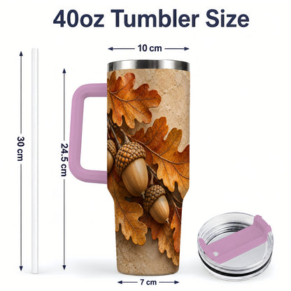#pl[40oz|Pink] Autumn Acorn Oak Leaf 40oz Tumbler with Rustic Fall Artwork