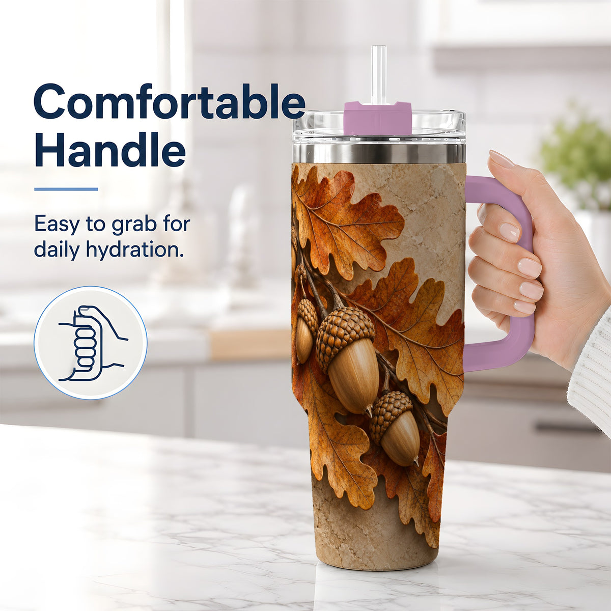 #pl[40oz|Pink] Autumn Acorn Oak Leaf 40oz Tumbler with Rustic Fall Artwork