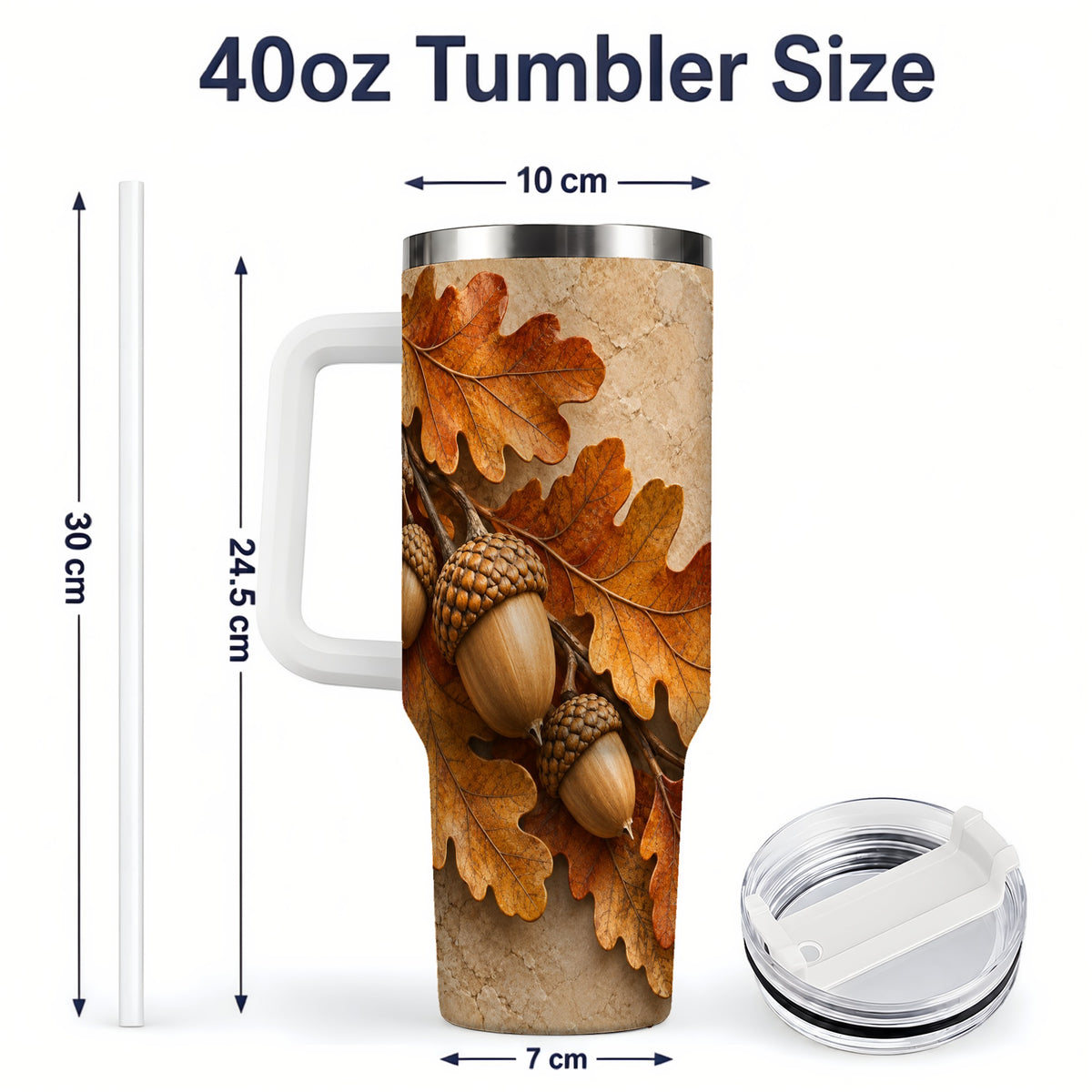 #pl[40oz|White] Autumn Acorn Oak Leaf 40oz Tumbler with Rustic Fall Artwork