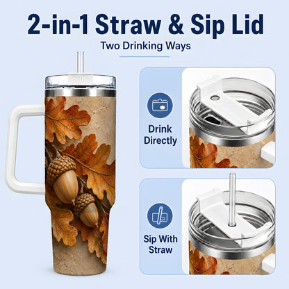 #pl[40oz|White] Autumn Acorn Oak Leaf 40oz Tumbler with Rustic Fall Artwork