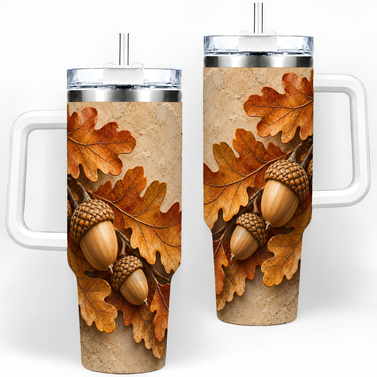 Autumn Acorn Oak Leaf 40oz Tumbler with Rustic Fall Artwork