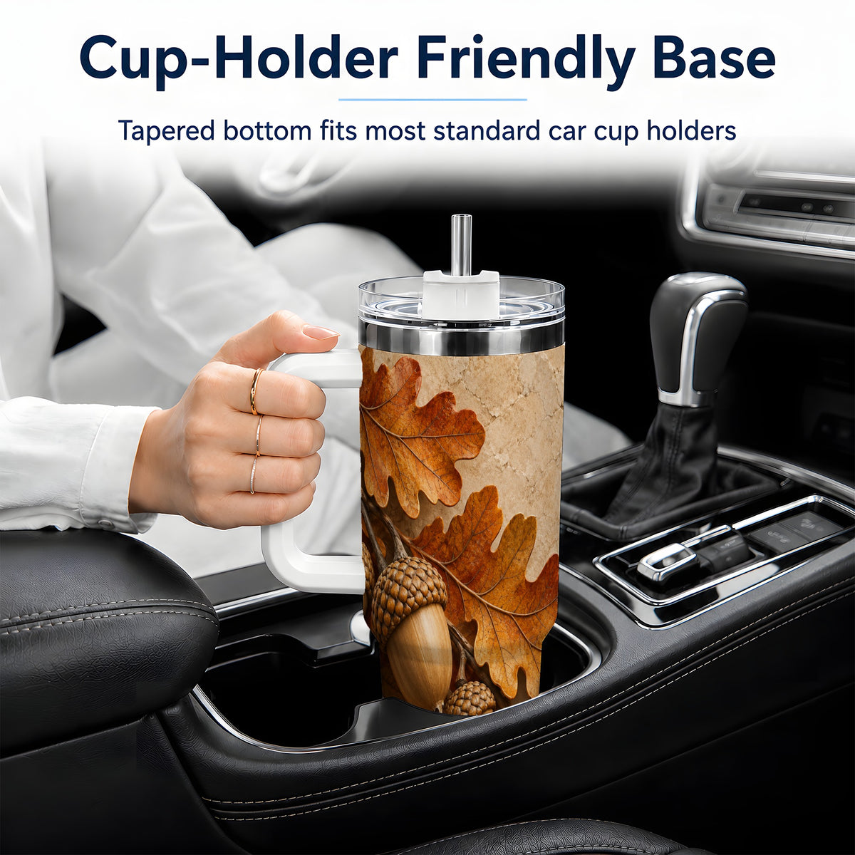 #pl[40oz|White] Autumn Acorn Oak Leaf 40oz Tumbler with Rustic Fall Artwork