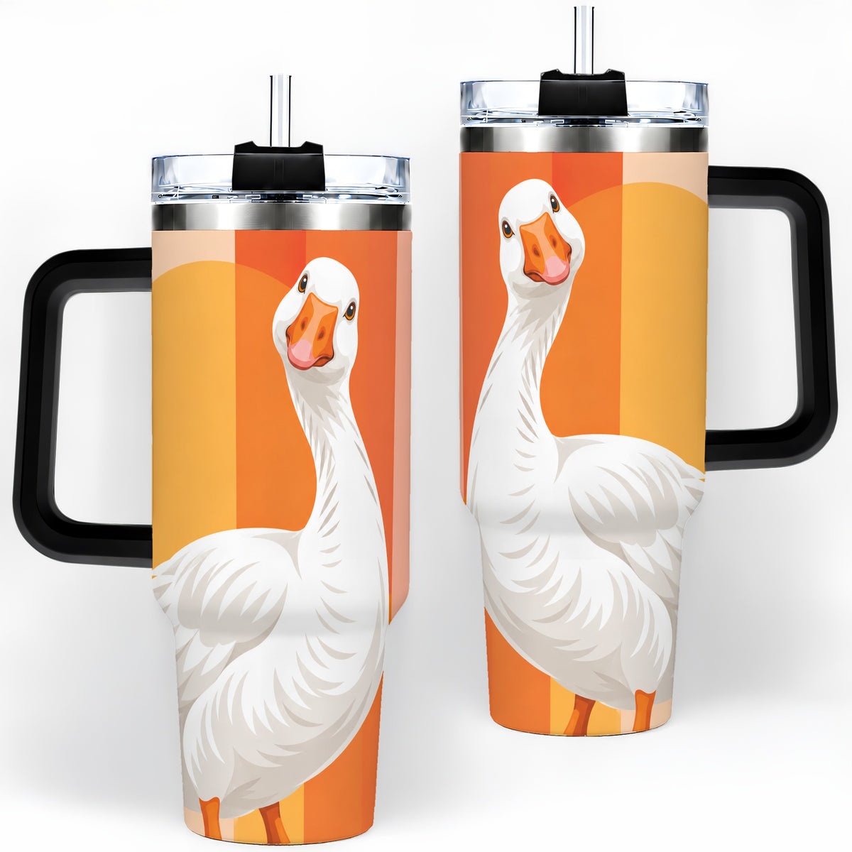 #pl[40oz|Black] Retro Goose 40oz Tumbler with Orange Stripes and Sun Artwork