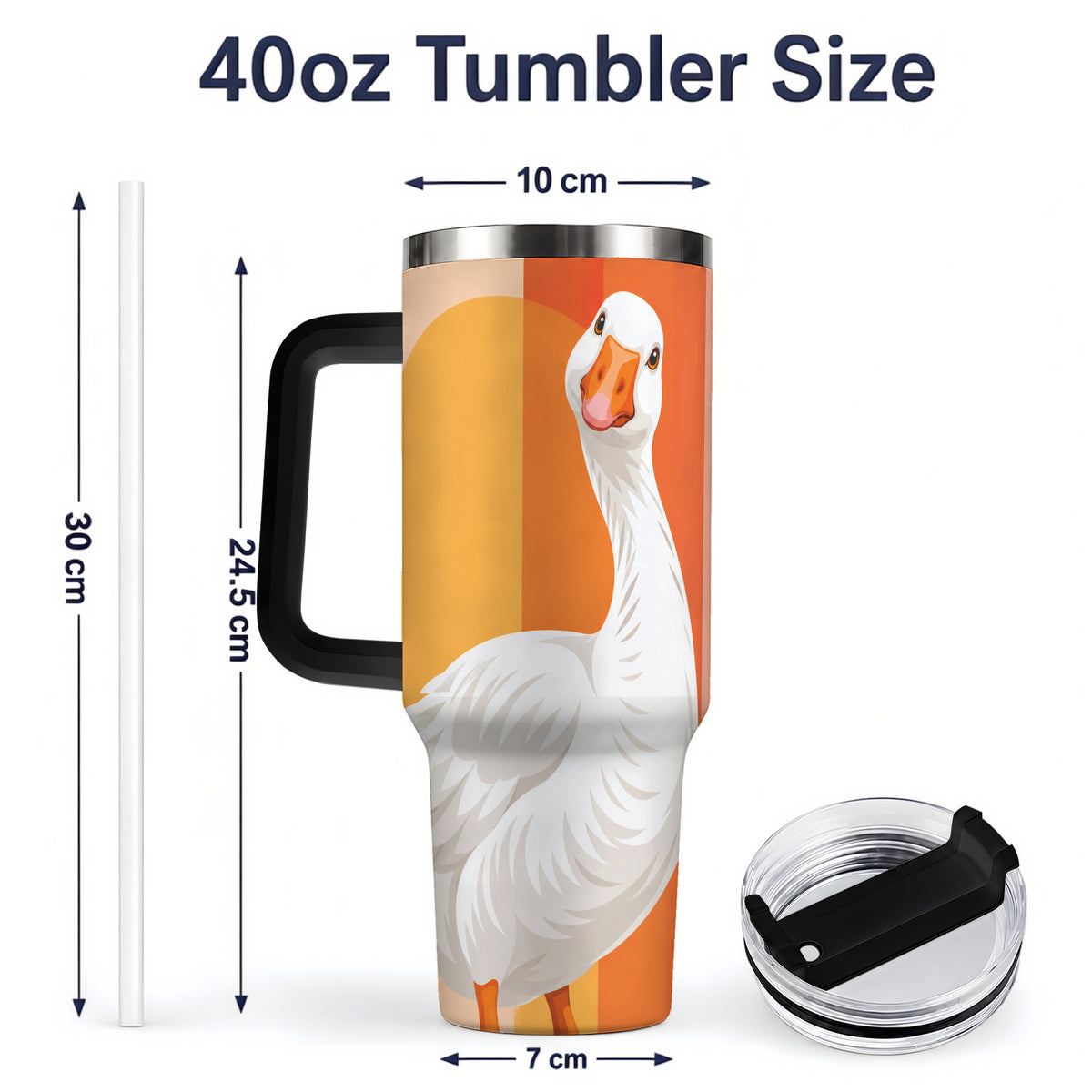 #pl[40oz|Black] Retro Goose 40oz Tumbler with Orange Stripes and Sun Artwork