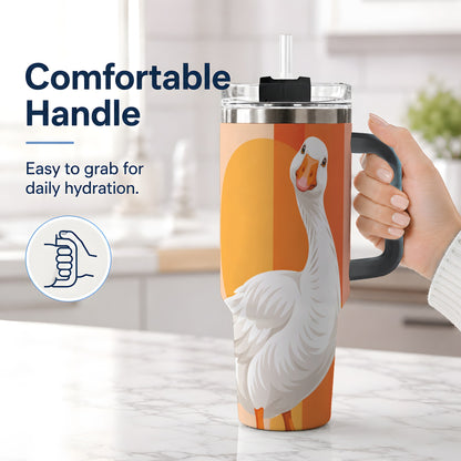 #pl[40oz|Black] Retro Goose 40oz Tumbler with Orange Stripes and Sun Artwork