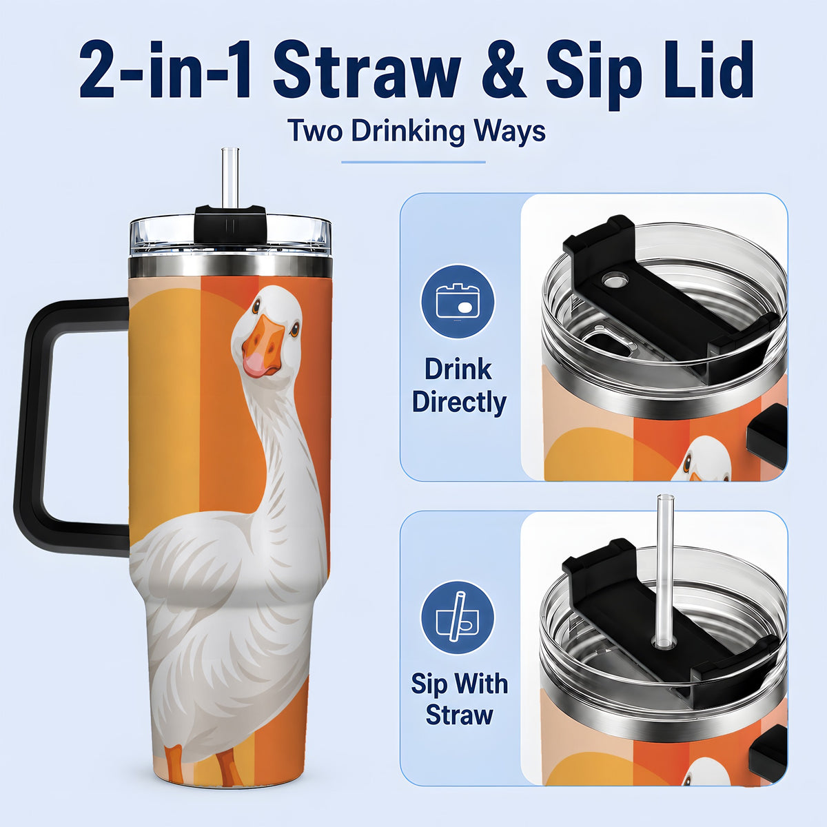 #pl[40oz|Black] Retro Goose 40oz Tumbler with Orange Stripes and Sun Artwork