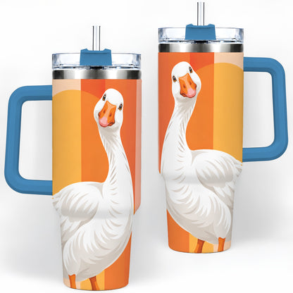 #pl[40oz|Blue] Retro Goose 40oz Tumbler with Orange Stripes and Sun Artwork