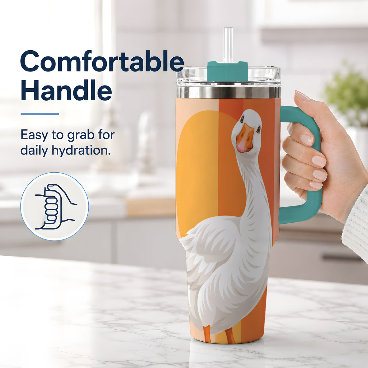 #pl[40oz|Green] Retro Goose 40oz Tumbler with Orange Stripes and Sun Artwork