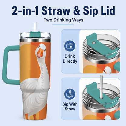 #pl[40oz|Green] Retro Goose 40oz Tumbler with Orange Stripes and Sun Artwork