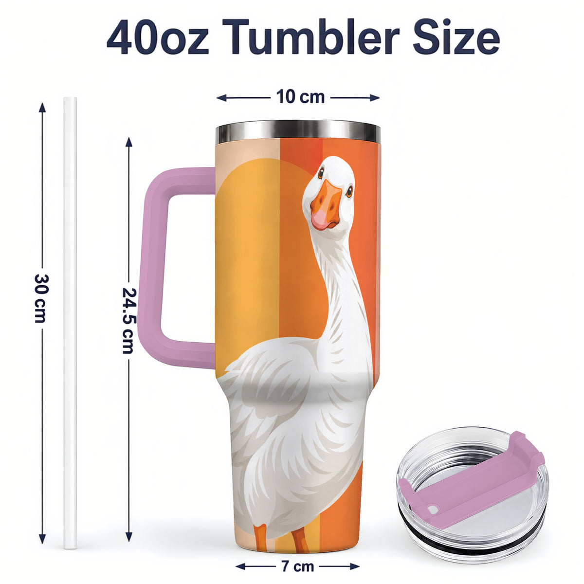 #pl[40oz|Pink] Retro Goose 40oz Tumbler with Orange Stripes and Sun Artwork