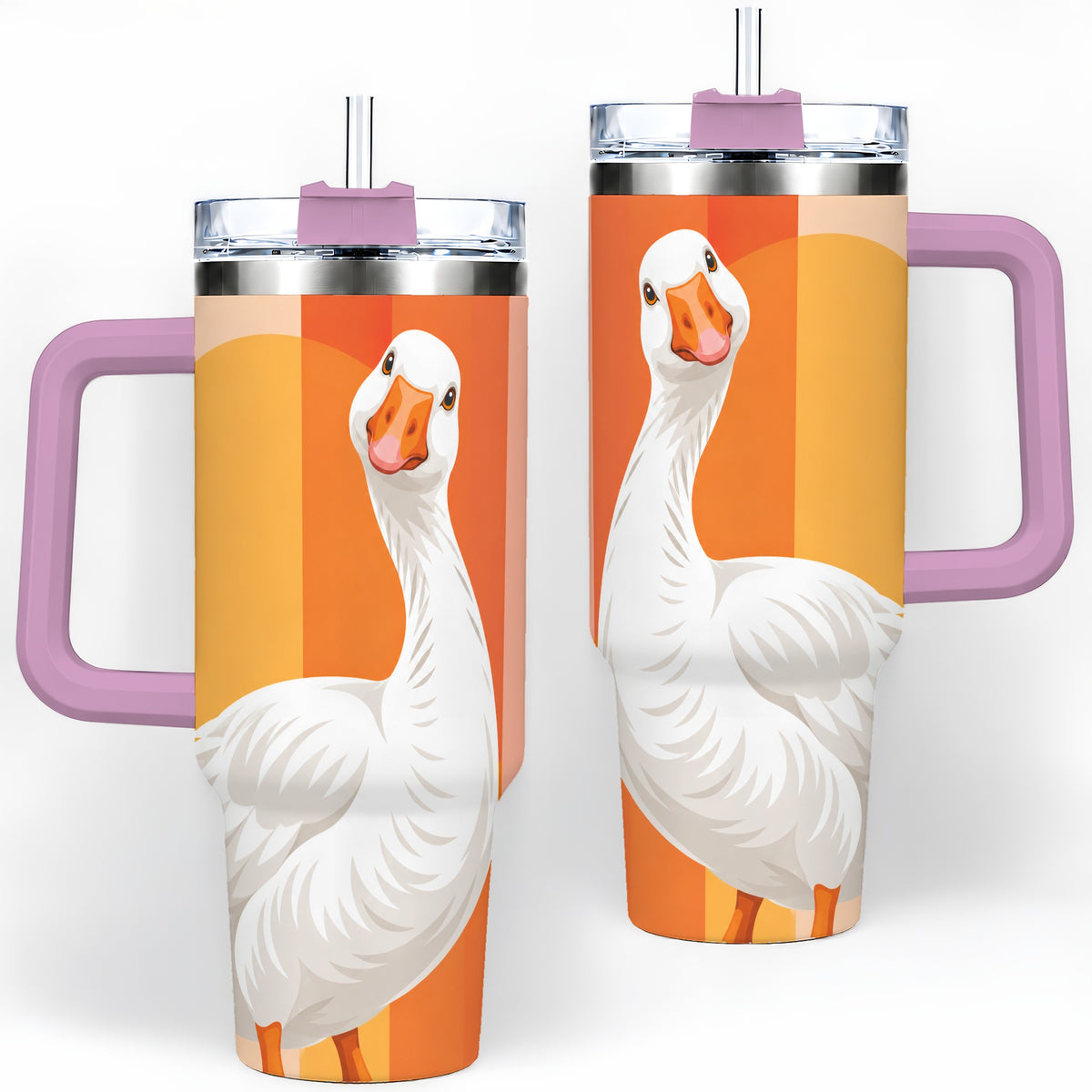 #pl[40oz|Pink] Retro Goose 40oz Tumbler with Orange Stripes and Sun Artwork