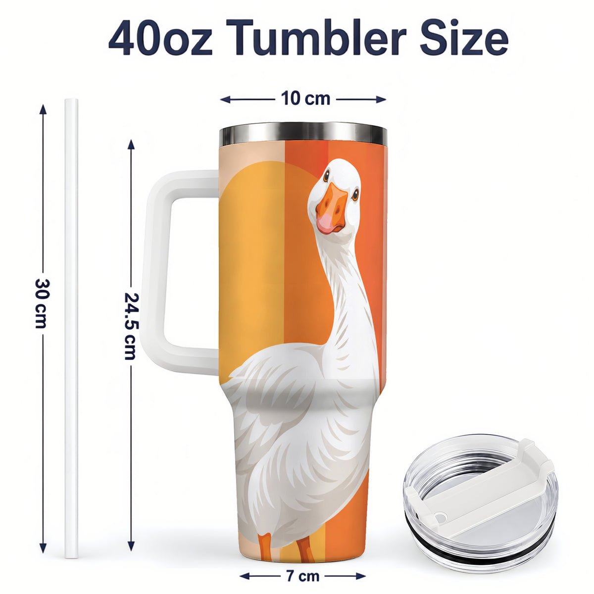 #pl[40oz|White] Retro Goose 40oz Tumbler with Orange Stripes and Sun Artwork